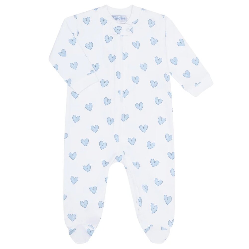 Nellapima Blue White Heart Print Zipper Footie Baby 6-9 Mon